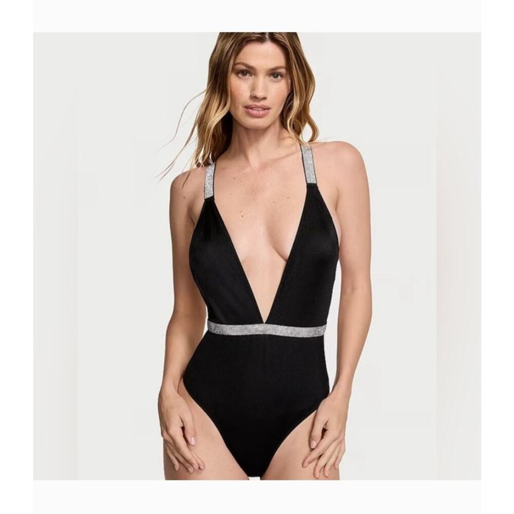 Victoria's‎ Secret Black Rhinestone One-Piece Swimsuit Size: M